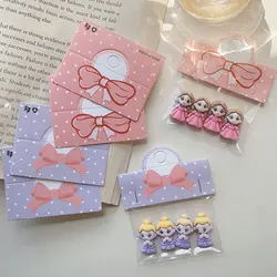 50pcs/lot Foldable Packaging Paper Cards 6.4x4cm Pink Bow Cards for Handmade Jewelry Retail Hang Tag Flowers Display Cardboard