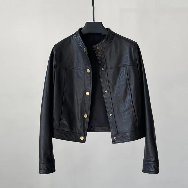 المستوردة جلد الماعز المرأة قصيرة واحدة الصدر سترات من الجلد الحقيقي 2025 خريف خمر طفل الجلد المدبوغ جلد الغنم معاطف السترة الإناث