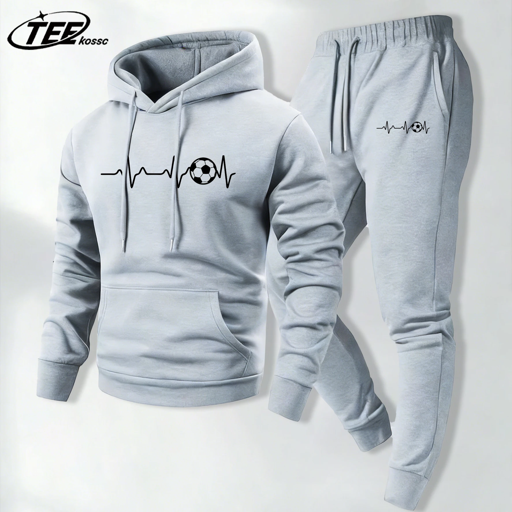

Мужской флисовый свитшот с принтом «Футбольная ЭКГ», повседневный свободный крой, модный костюм в стиле ретро, одежда в стиле хип-хоп, простые базовые брюки