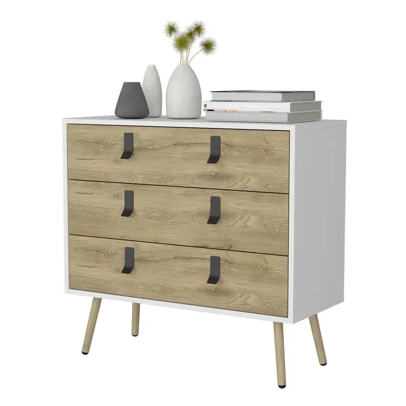 Lemari Laci Modern Chic 3-Laci dengan Kaki Kayu untuk Solusi Penyimpanan yang Bergaya