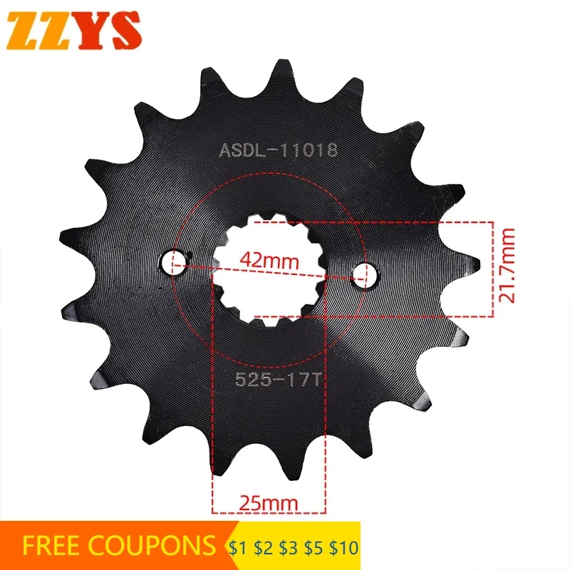 525 17T 17 Tooth Front Sprocket Gear Staring Wheel Cam Pinion For Suzuki Road SV650 SV650A SV650S SV650SA ABS 2007-2010 SV 650