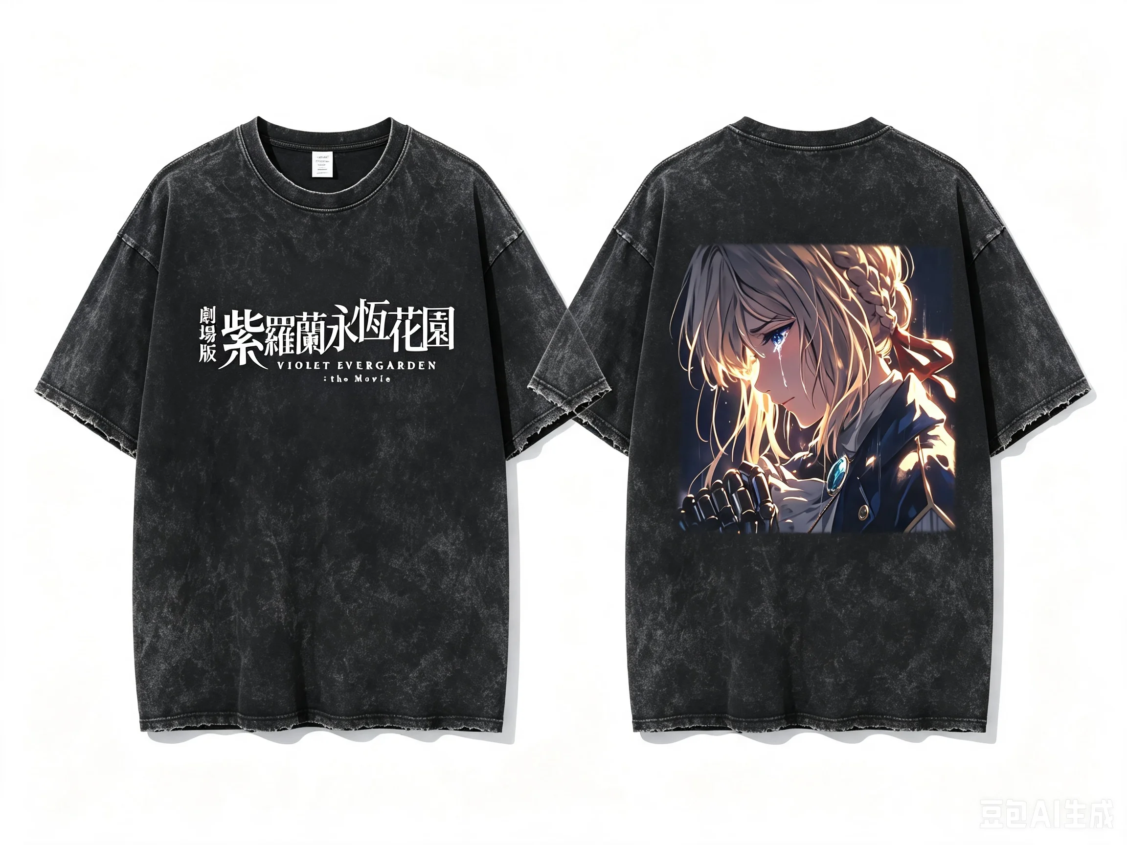 Violet Evergarden Violet Evergarden The Movie Crying Portrait Double Sided Graphic Washed Crew Neck Women And Men T-shirt