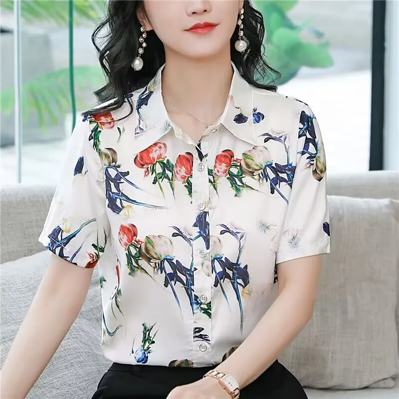 

Shirt New Summer Women Fashionable Blouse Mom Silk Top