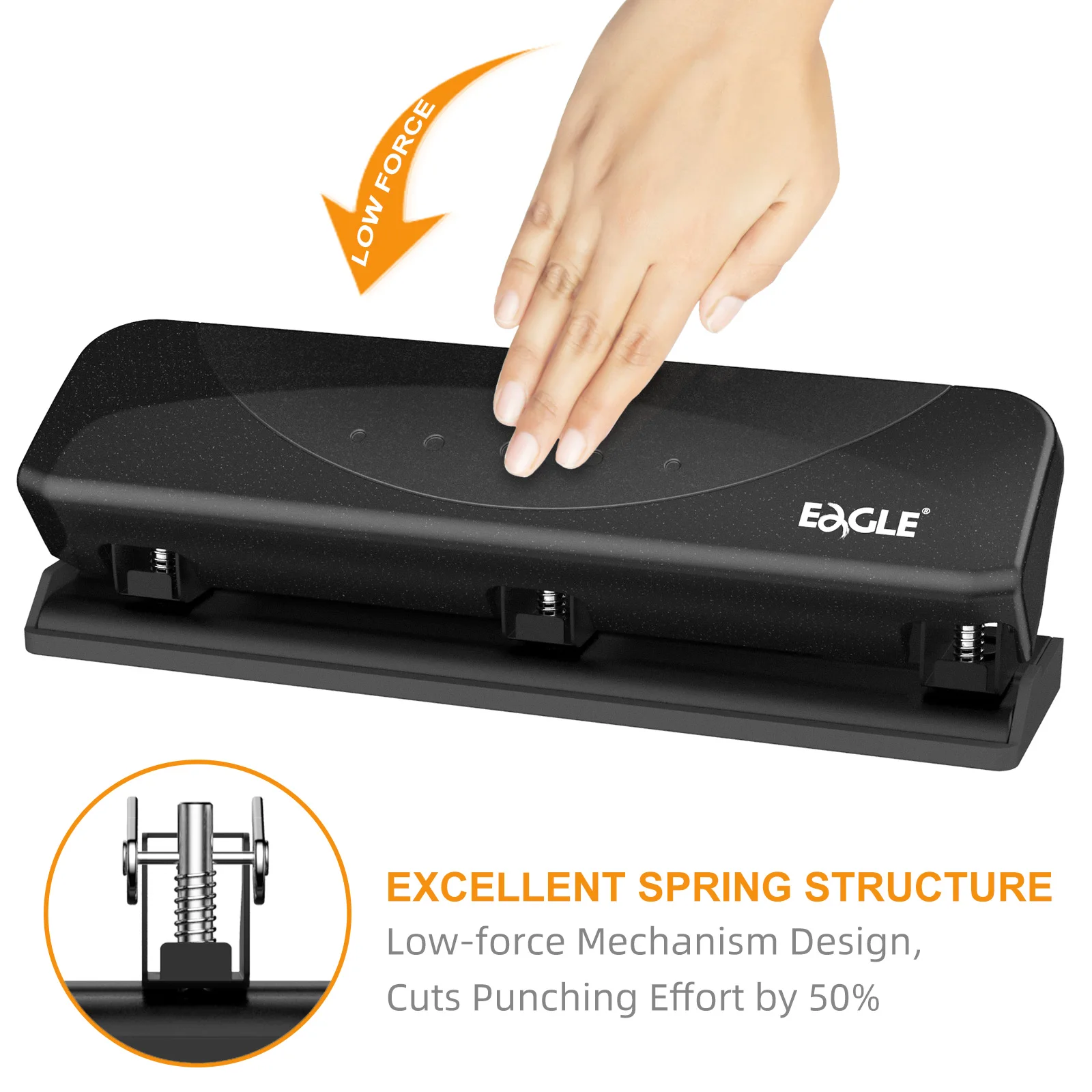 Eagle Force Saving 3 Hole Punch, Heavy Duty Paper Puncher with 20 Sheet Capacity, Fit for Ring Binders, Office, School Supplies
