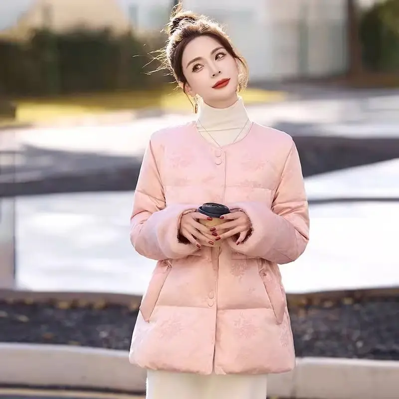 Light Waist National Style Bread Clothes Cotton Clothes Autumn Winter Coats New Chinese Thin Slim Jacket Women Medium Long Warm