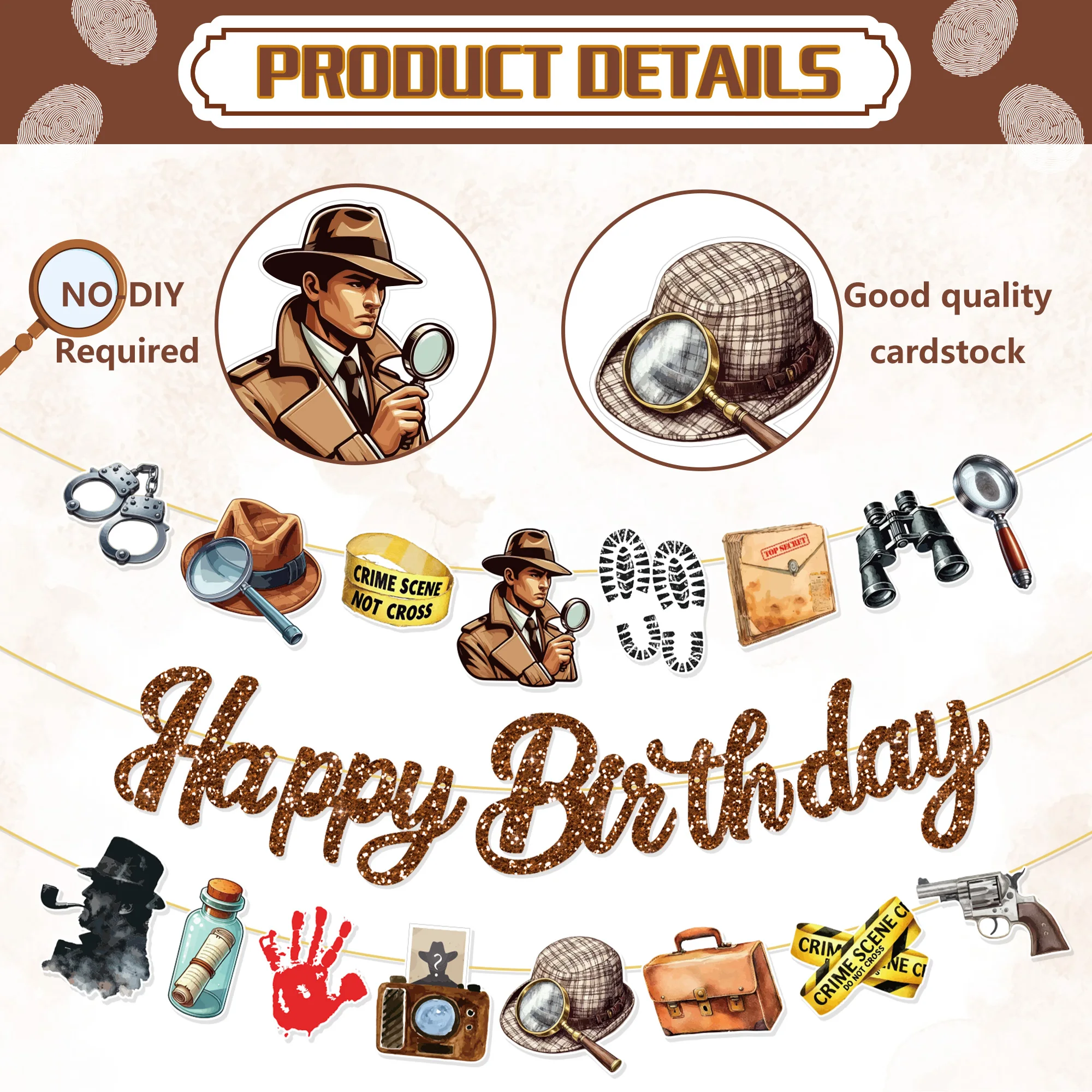 20 Stück Smart Detective Themed Geburtstagsbanner, Luftschlangen, Wandbehang, Wimpelkette für Festival, Geburtstag, Dekoration, Partyzubehör – Detail 1