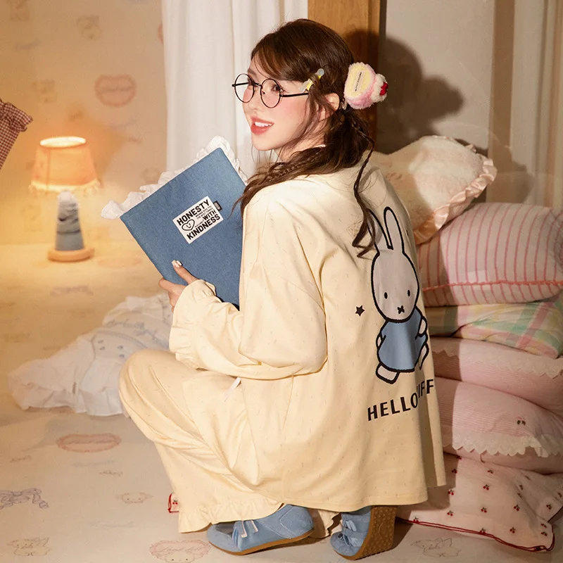 Neue Miffy Frühling und Herbst langärmelige Pyjamas Damen reine Baumwolle lässig niedlich einfache Strickjacke Home Kleidung