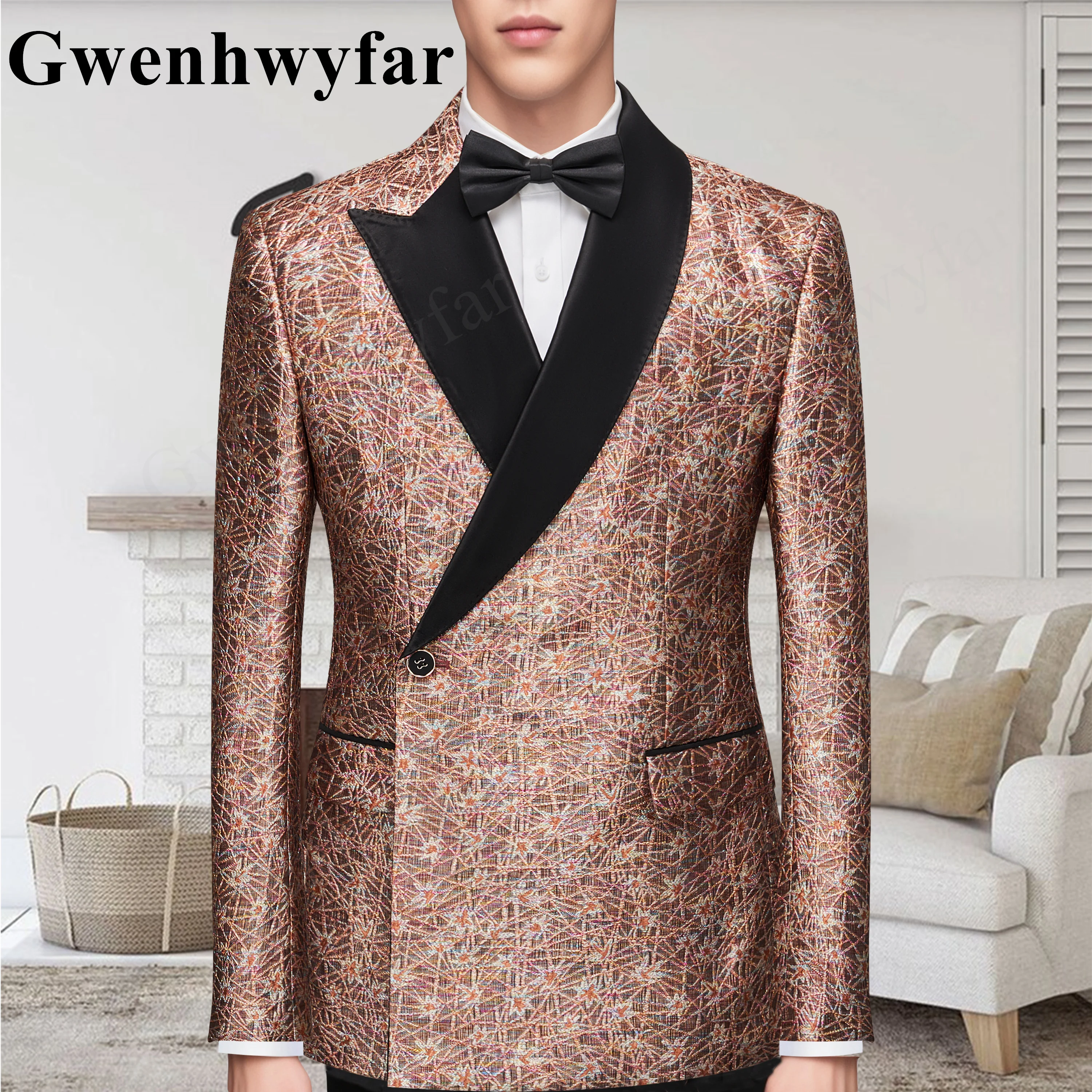 

Gwenhwyfar 2025 Spring Customized Design Shiny Stage Host Suit Double Breasted Luxury Suit 2 Pieces (Jacket+Pants)