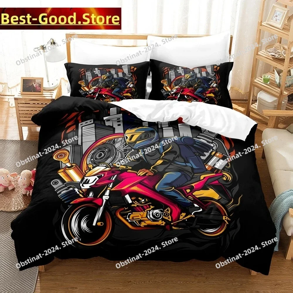 Top Motorcycle Duvet Cover Set Dirt Bike Extreme Sports Theme For Boy Girl Motocross Racer Polyester Bedding Set King Queen Size