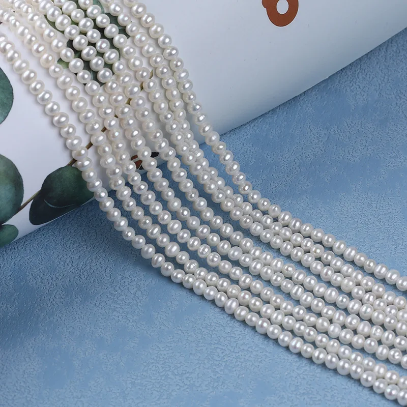 

Natural Freshwater Pearl White Near 4-4.5mm AAA Top-Quality Round Spacer Bead Jewelry Make DIY Necklace Bracelet Women Wedding