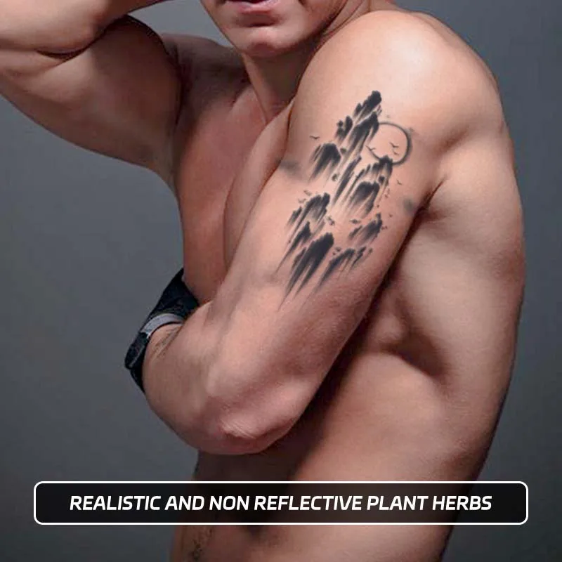 Durable Waterproof for One to Two Weeks, Ink Landscape Pattern Temporary Tattoo Stickers, Simulated Non-Reflective Fake Tattoos