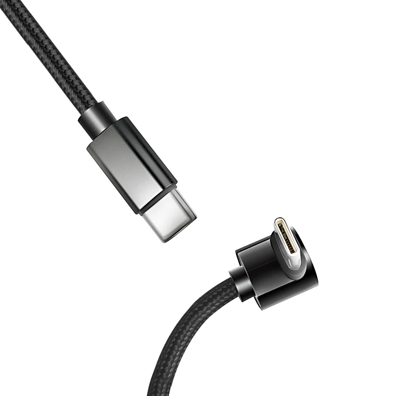 النايلون مضفر 90 درجة الكوع USB نوع C إلى USB C PD كابل آيفون سامسونج ل تسلا 60 واط شاحن سريع الحبل كابل USB-C