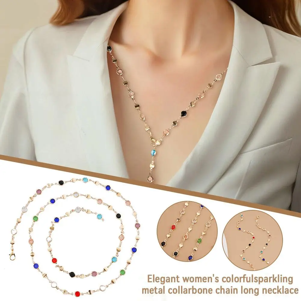 

Y-образное красочное стеклянное ожерелье, богемная красочная металлическая цепочка на ключицу, праздничная вечеринка, цепочка на ключицу, ювелирные изделия, подарки