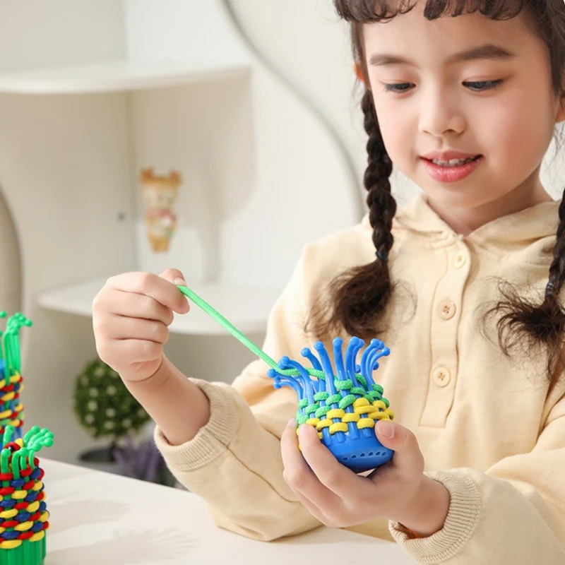 1 個/3 個手作り Diy 編み物糸通しおもちゃ子供の集中力細かい運動トレーニングフラワーバスケット編組ロープパズルおもちゃ