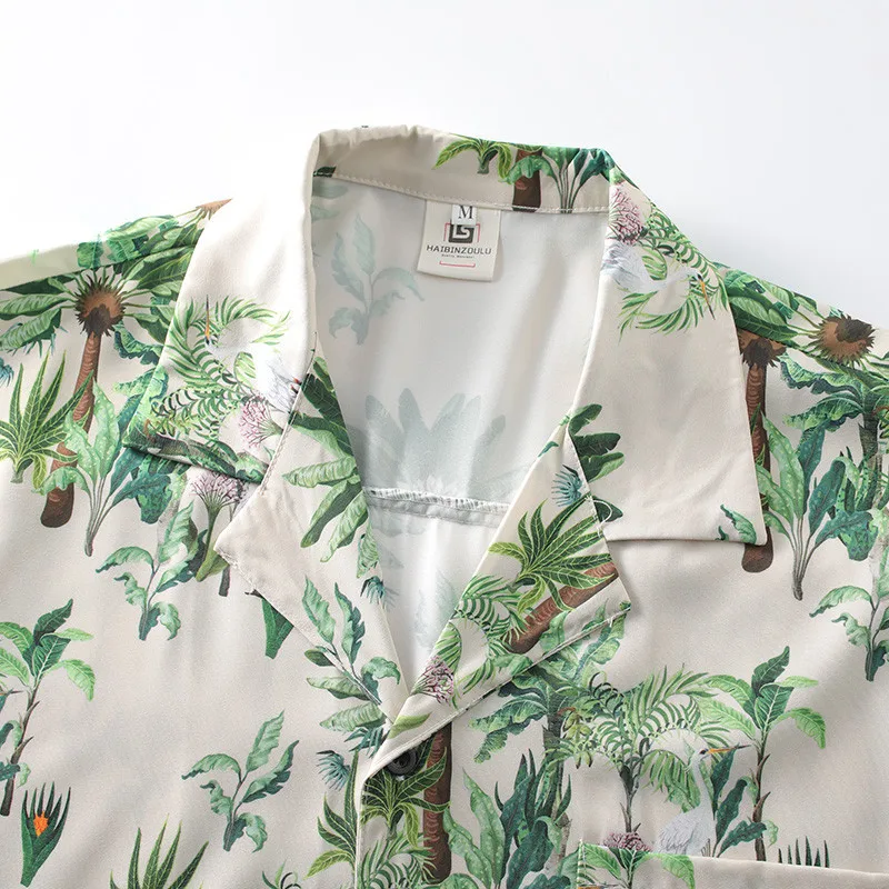 Camisa estampada com gola cubana masculina, manga curta, top floral casual, praia do verão, M-5XL