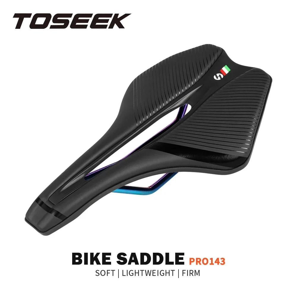

TOSEEK MTB Road Bike Saddle EVA+Super Fiber Leather Ergonomic Design Saddle Wide and Comfort Long Trip Ultralight TT Seat Hollow