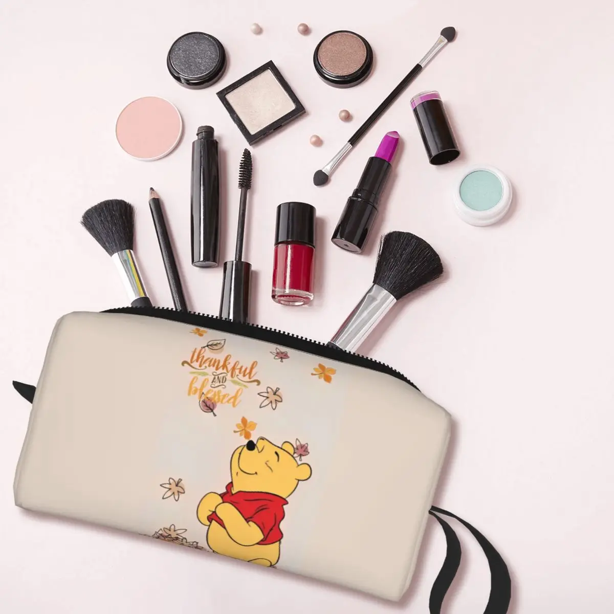 위니 푸우 카와이 베어 메이크업 가방 파우치 지퍼 화장품 가방 여행 세면 용품 가방 주최자 여성용 지갑