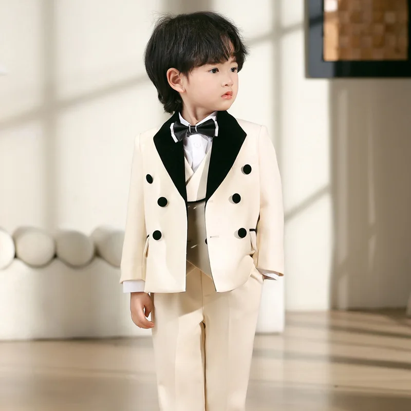 Baby Boys Formal Suit Set British Children Performance Piano Host Birthday Photography Costume Kids Blazer Pants Bowtie Outfit