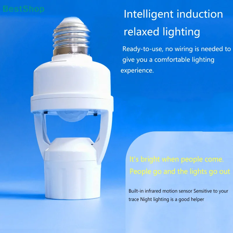 E27 Radar Human Body Sensing Lamp Head Holder AC 100-240vs Crew Sensor Switch Lamp Base For Staircase Corridor Garage