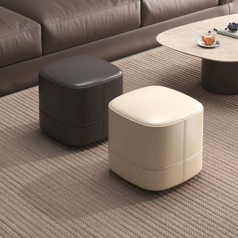 

Internet celebrity light luxury leather low stool simple household sofa stool bedroom living room high grade square stool soft