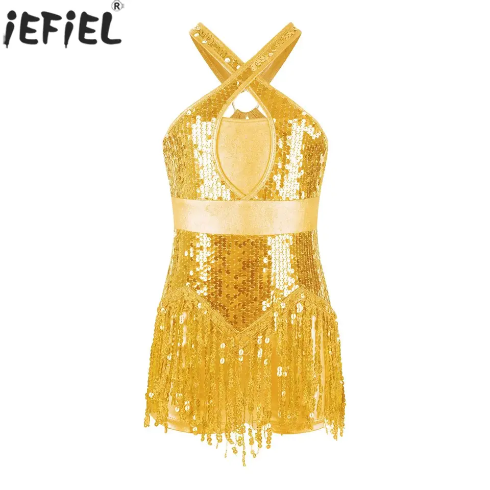 Girls Latin Jazz Dance Cha-Cha Rumba Samba Tango Performance Costume  Sleeveless Sequins Tassel Leotard Dress Party Dancewear - AliExpress 1501