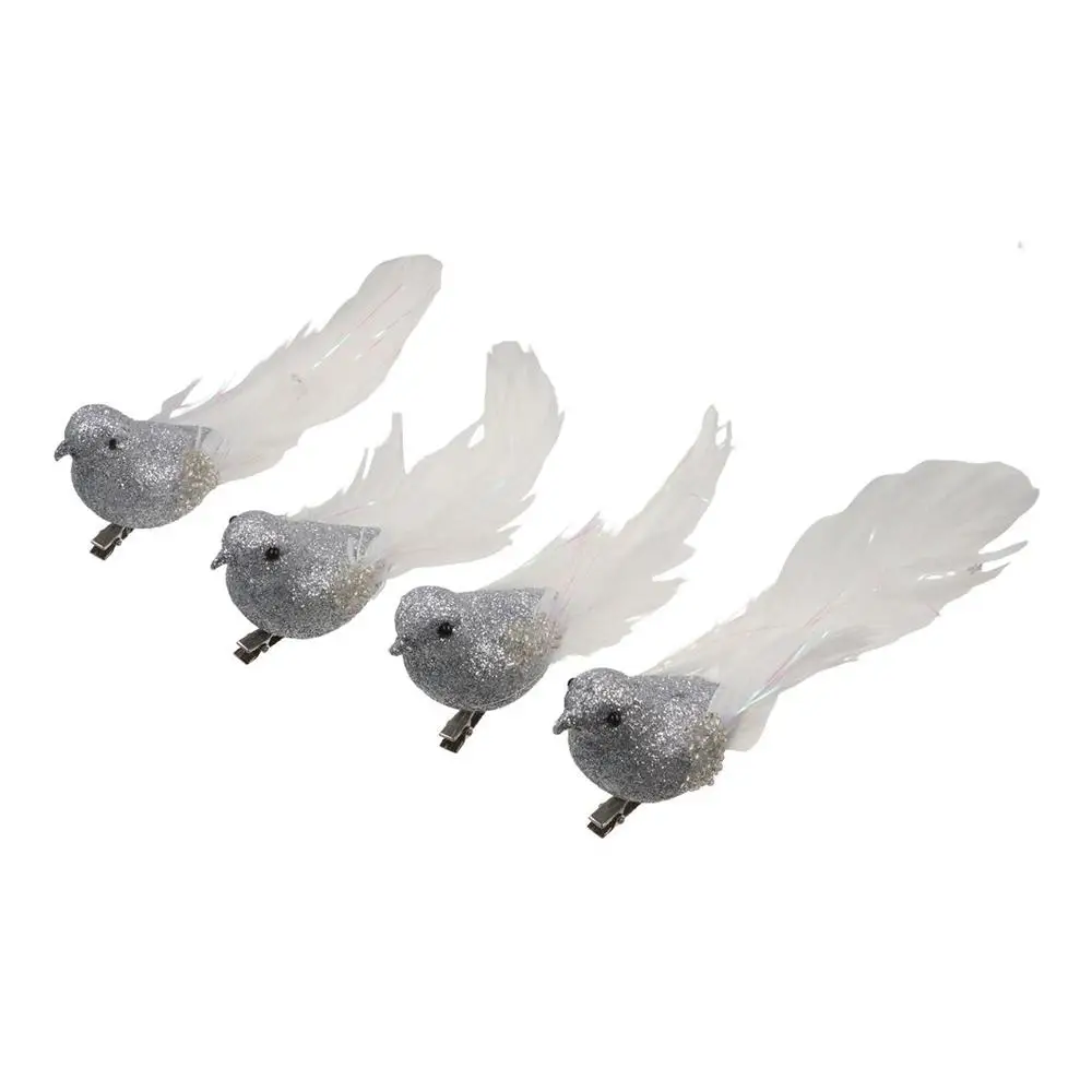 4 Pcs Cute With Clip Christmas Feather Bird Handmade Vivid Simulation Bird Sparkling Colorful Bird