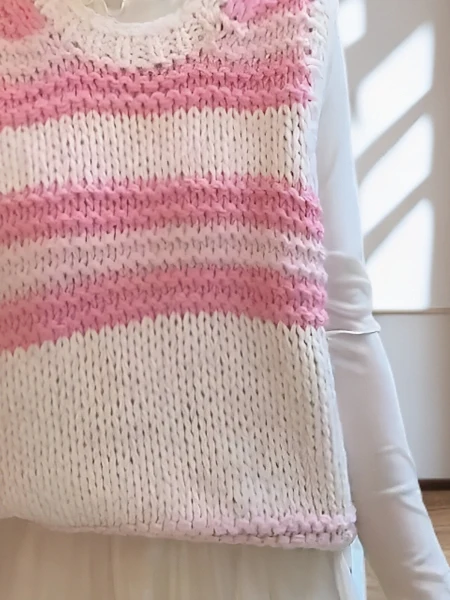 

Sweet Striped Knitted Vest Women's Loose Fit Korean Sle Cotton Blend Warm ort Sve round Ne Pullover Sweater Top