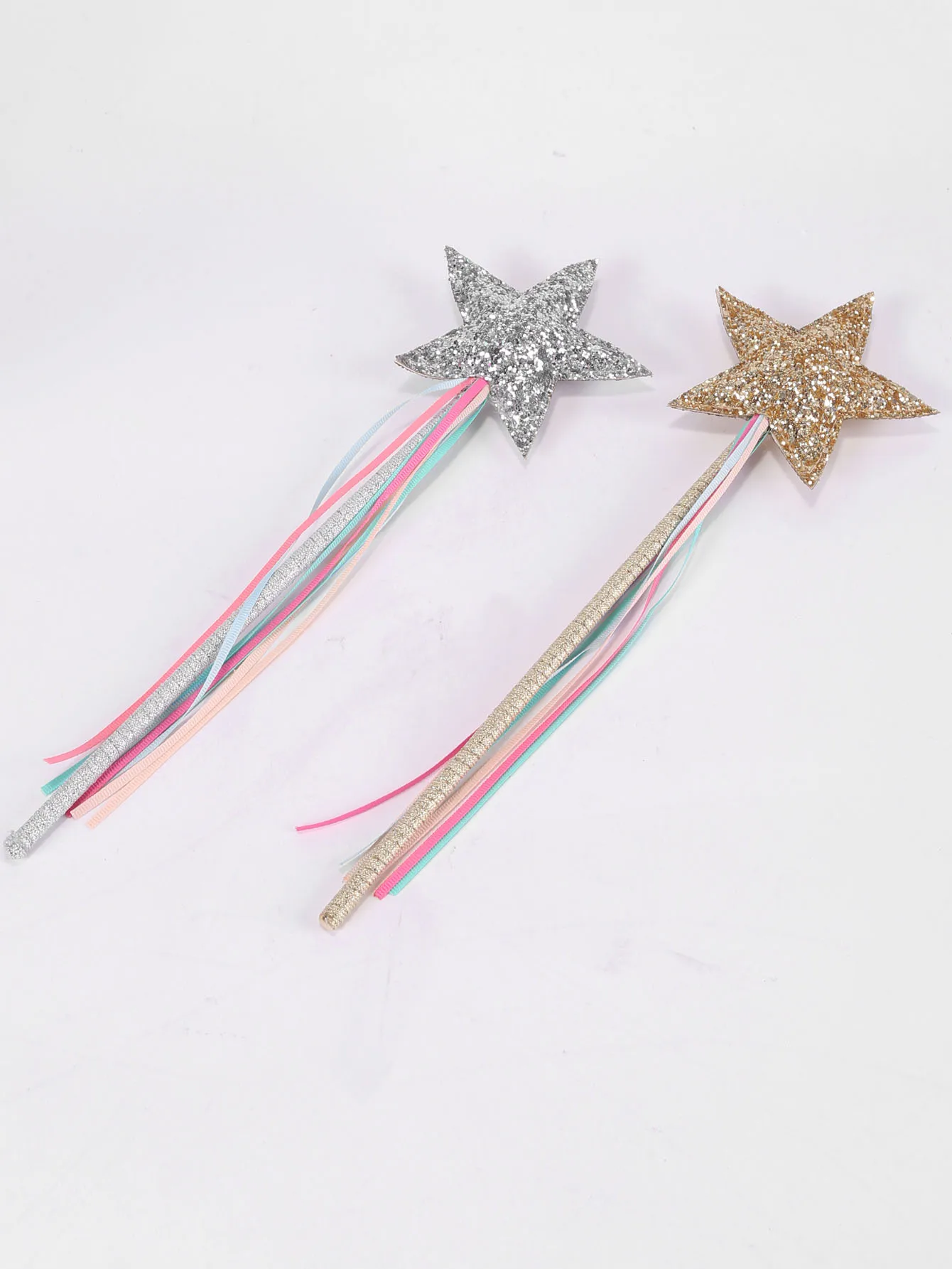 Bastone pentagramma spazzolato in pelle glitterata (oro e argento) 2 13 pollici Princess Angel Fairy Star Wand Girl Fairy Magic Dress Up Sta