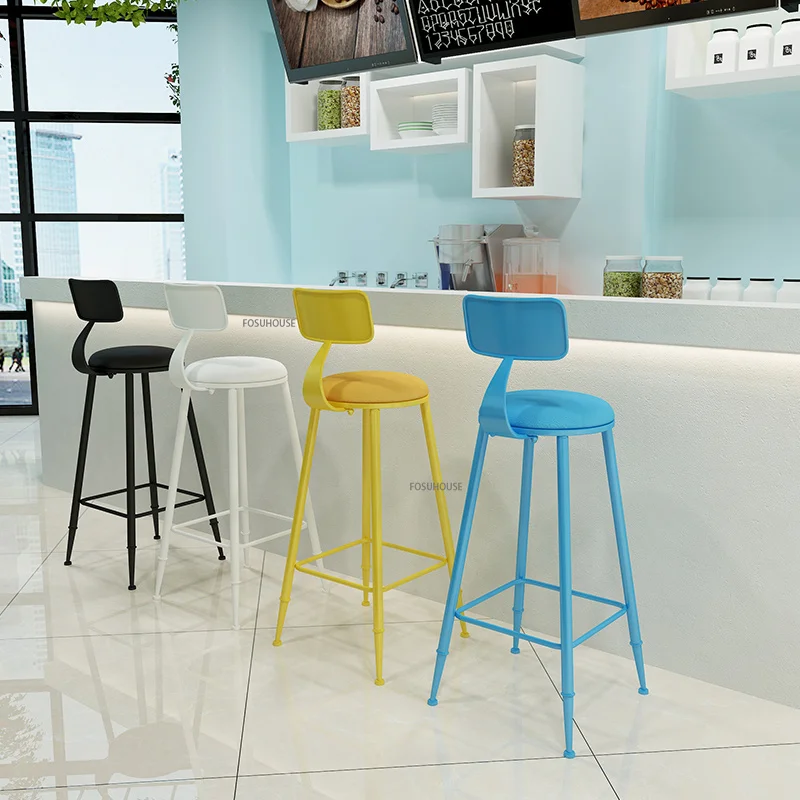 Design Nordic Bar Stool Minimalist Metal High Legs Modern Stylish Bar Stool Counter Backrest Kitchen  Home