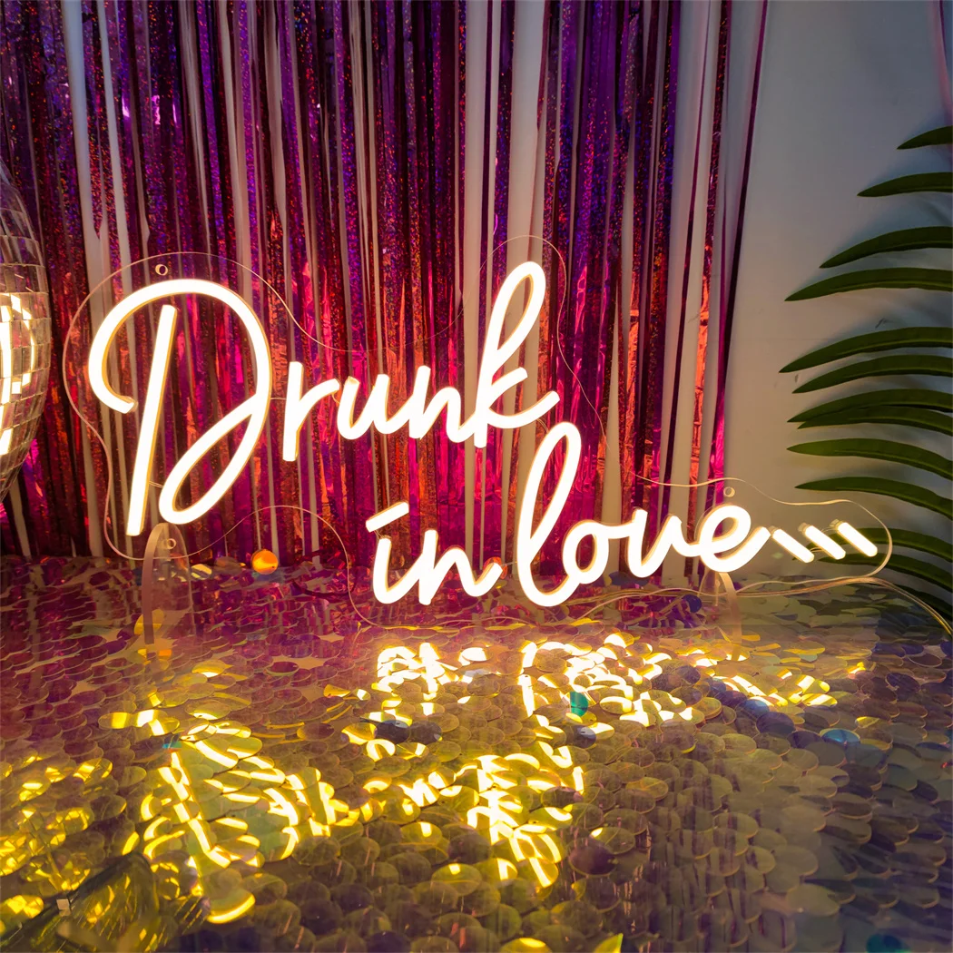 

Drunk In Love Neon Sign Warm White LED Letter Neon Light USB Powered Love Wall Sign Neon Light For Bedroom Club Wedding Decor