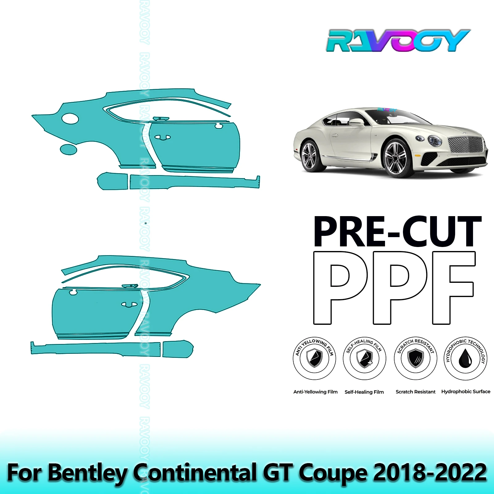 

For Bentley Continental GT Coupe 2018-2022 8.5mil Clear Matte Pre-Cut PPF Door & A/B Pillar Kit TPU Paint Protection Film Set
