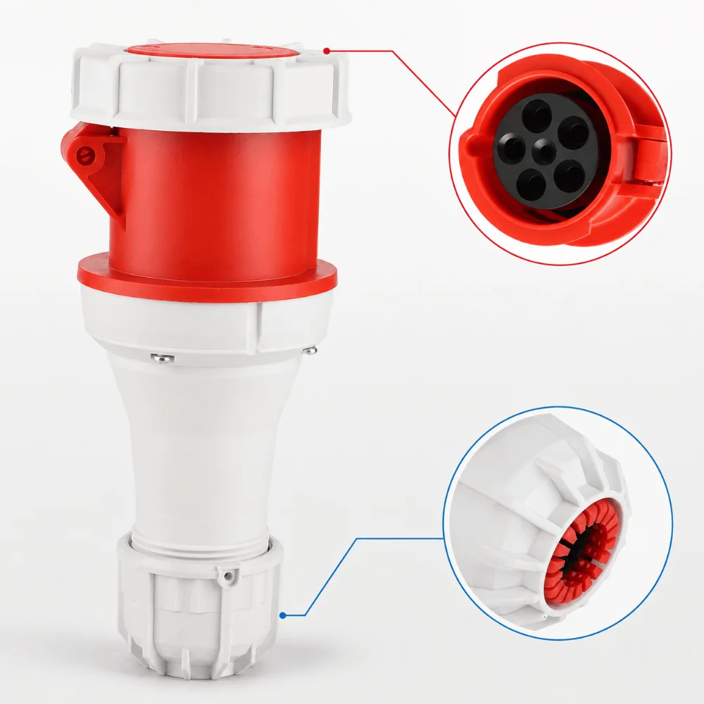 IP67 Rated 5 Pin Female Industrial Plug Brass Contacts Red 63A Stable Compact Aviation Plug Waterproof & Dustproof