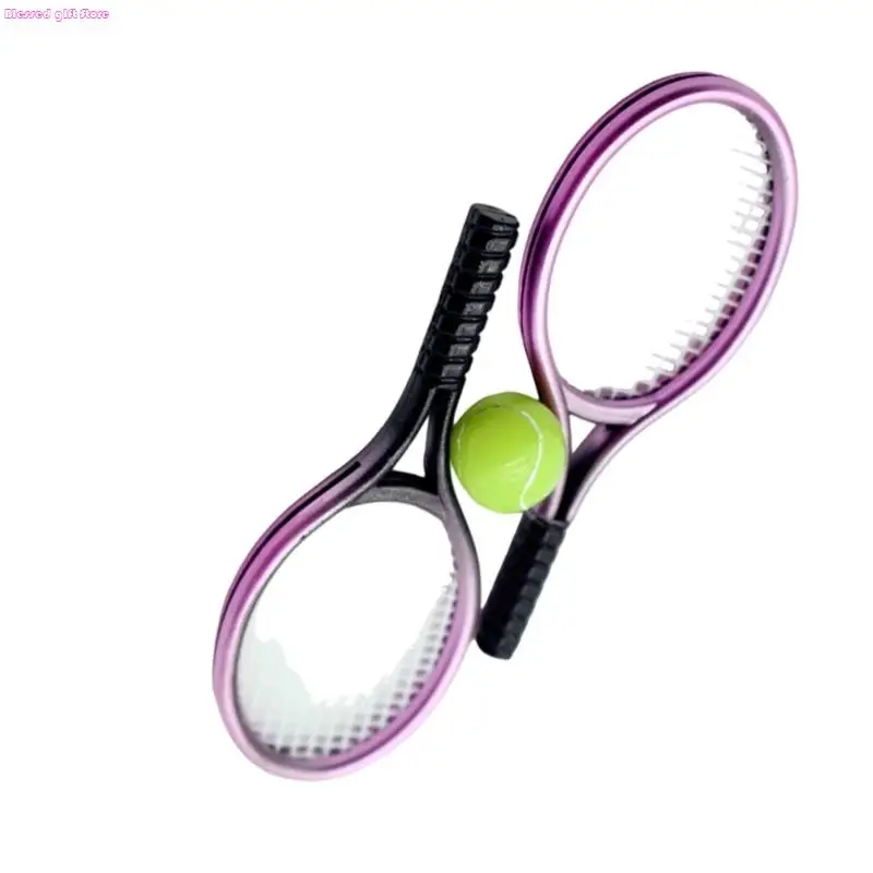 Racket tennis miniature D0JC Accessoires d'équipement sport balle pour maison poupée Définition des enfants