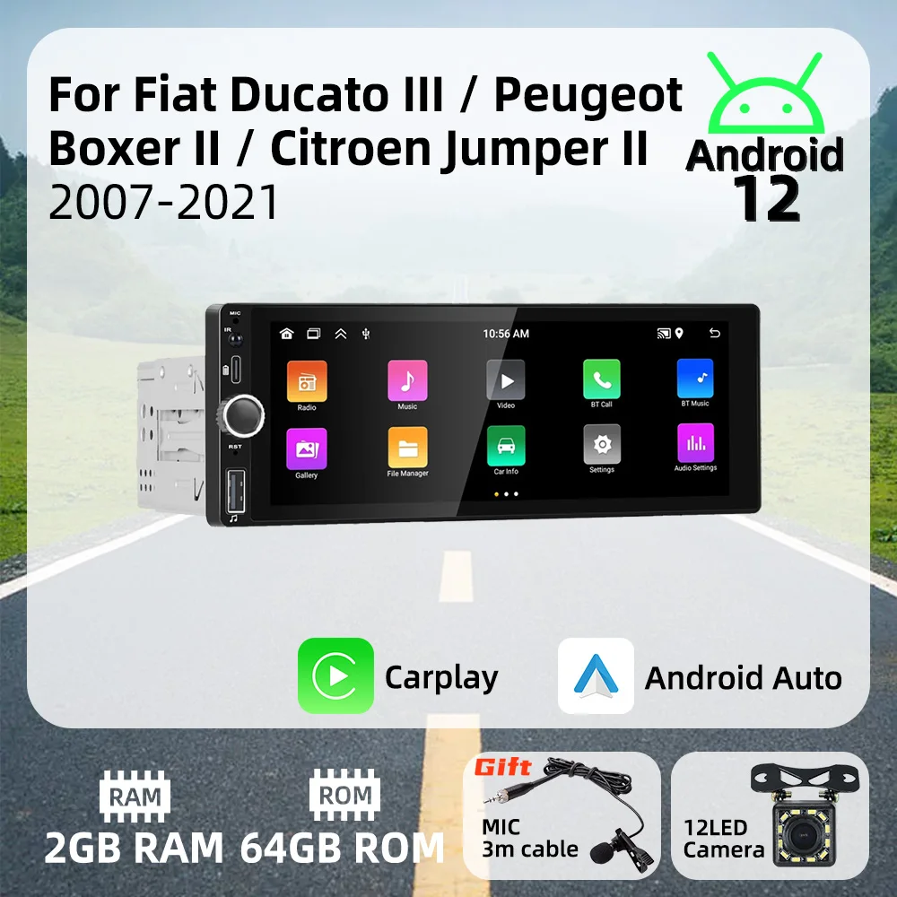 

Carplay Android Car Multimedia 1Din Radio for Fiat Ducato III Peugeot Boxer II Citroen Jumper II 2007-2021 Head Unit Autoradio