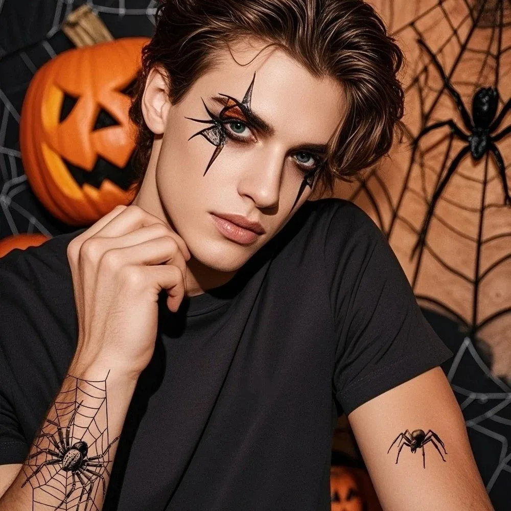 Body Art Waterproof Halloween Temporary Tattoo Disposable Terrifying Halloween Face Tattoo Realistic Spider Tattoo Party Use