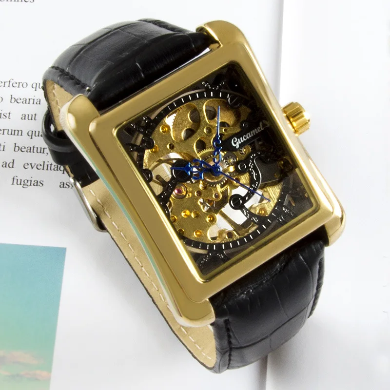 UTHAI M36 New Square Men Watch Transparent Hollow Fashion Business Belt Fully Automatic Mechanical Watch, Watches for Man