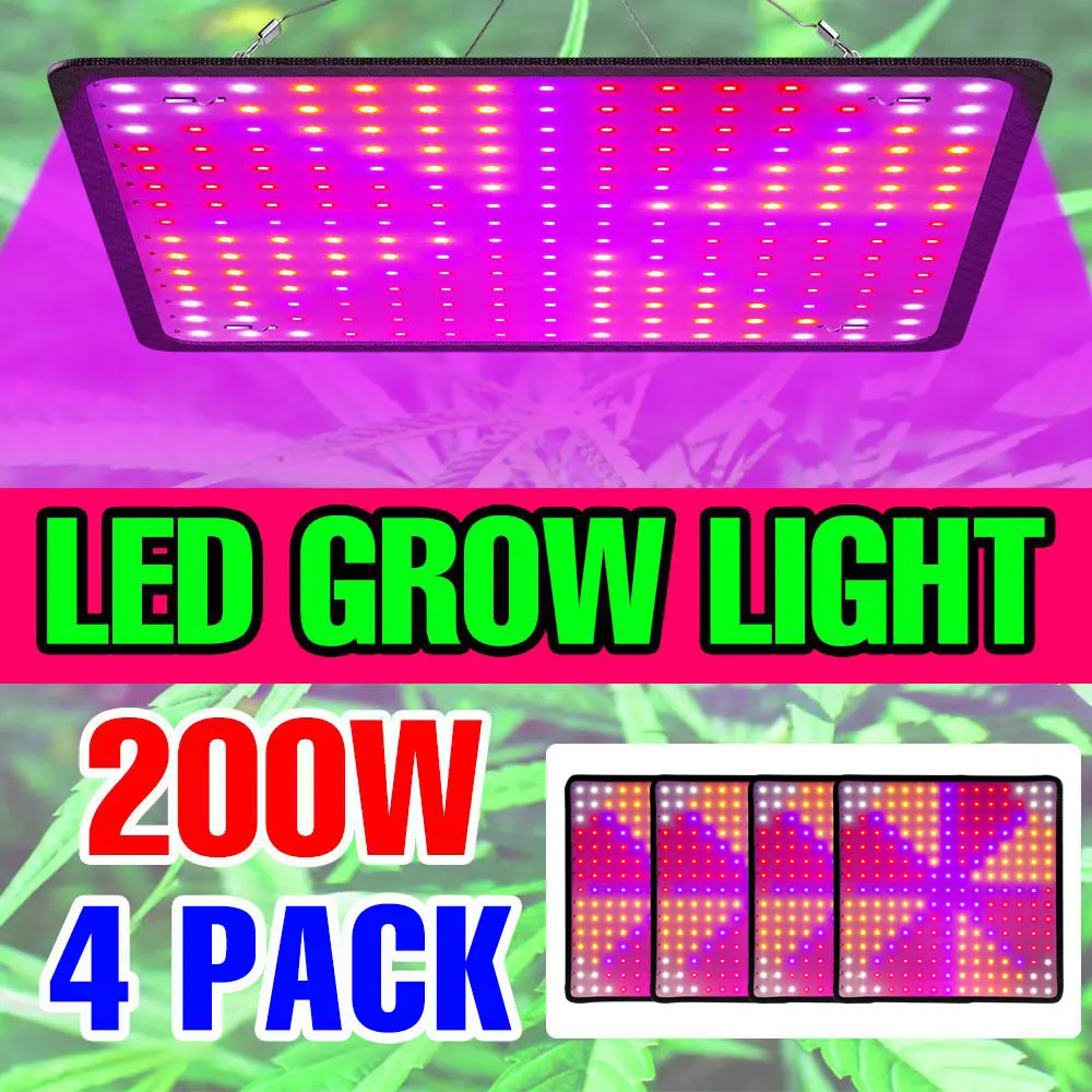 

4 упаковки, 200 Вт, светодиодные светильники для выращивания растений, полный спектр, квантовая пластинчатая лампа, комнатные растения, цветы в горшках, палатка для выращивания, коробка для выращивания, заполняющее освещение
