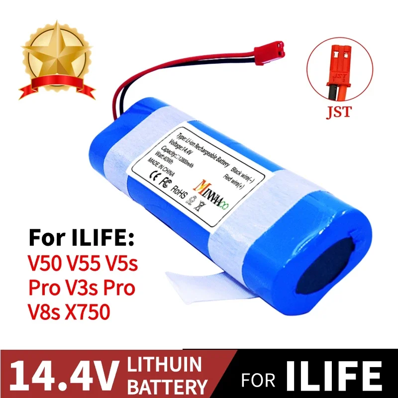 

2024 New Genuine 14.4 V 12800Mah 18650 Lithium Battery, Applicable to ILIFE V3s Pro, V50, V5sPro, V8s, x750 Robot Vacuum Battery