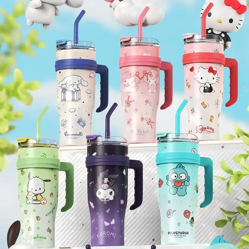 

Kawaii Sanrio Anime Thermos Cup Hello Kitty Kuromi Girls Straw Stainless Steel Large Capacity Water Cup Cartoon Cute Gift Kids