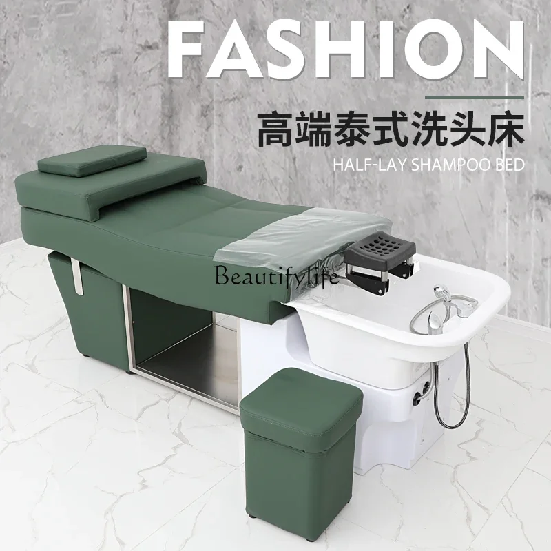 High-End Ceramic Basin Flushing Bed Stainless Steel Silicone Mattress Thai Shampoo Chair