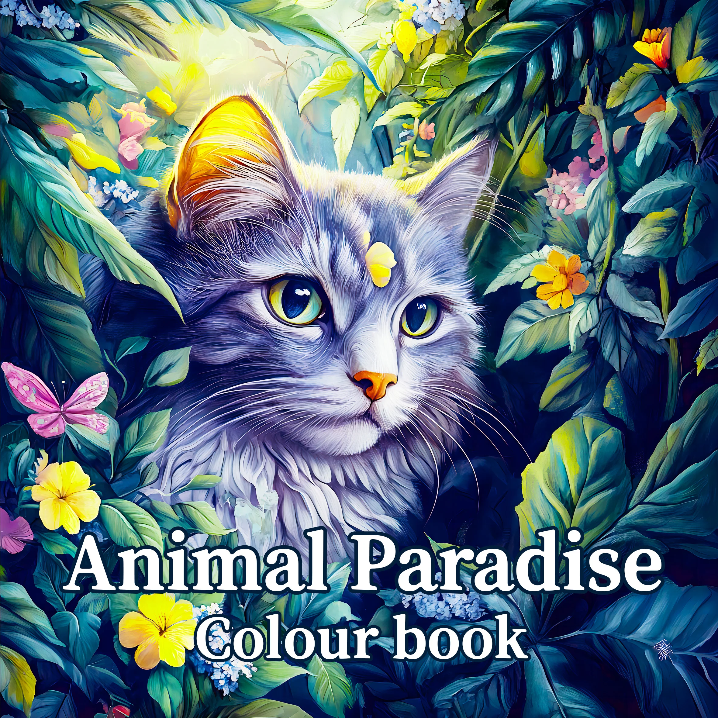 Animal Paradise Coloring Book for Adults - Therapeutic Art Therapy Featuring Cute Cats and Floral Designs