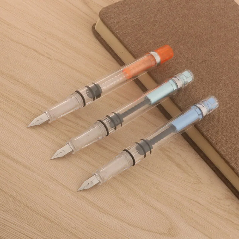 High quality capacity piston Fountain Pen plastic Transparent silver Trim 0.38mm Nib ink pen Business Office school supplies new