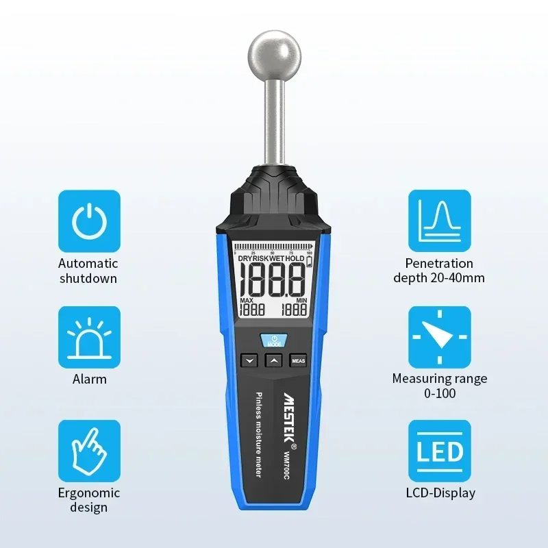 

New Digital Spherical Moisture Tester blue Multifunctional LCD Display Soil plank wall Wood Concrete Non-invasive Moisture Test