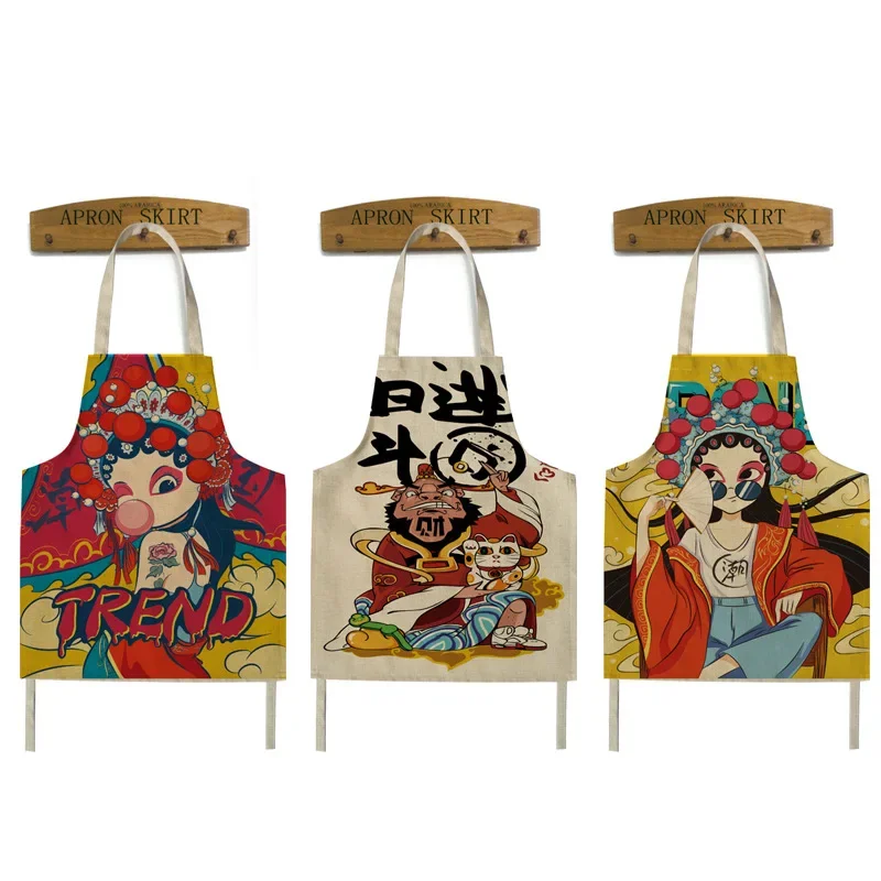 1 Piece Set of Cartoon Cute Chef Apron Ladies and Children Cotton and Linen Apron Kitchen Cooking Baking Cleaning Tools Tablier