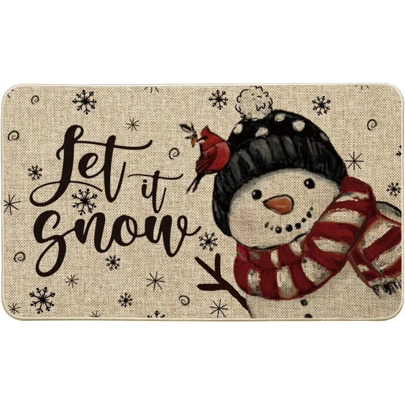 

Christmas Red Snowman Let It Snow Winter Door Mat Snowflake Home Decoration Floor Mat 40x60cm