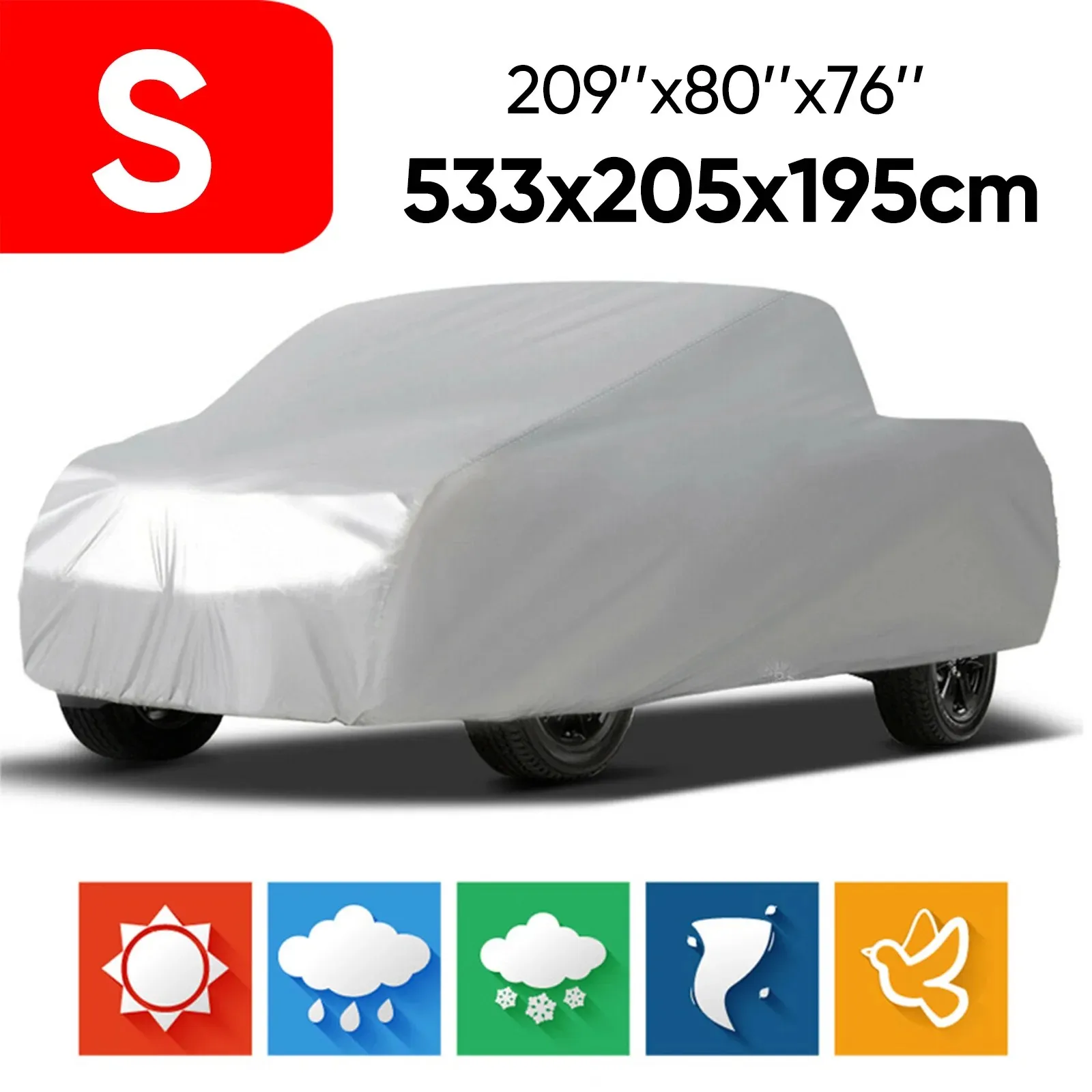 

NEVERLAND Truck Cover Full Car Covers All Season For Pickup, Car Protect Fit ATV For UV Exterior Car Covers, (Size S Sliver)