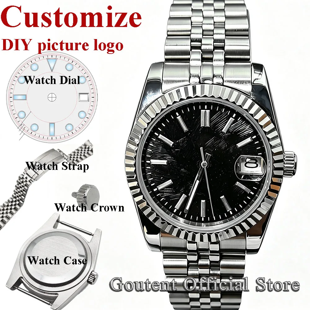 Goutent 36/39mm silver case set sapphire crystal custom DIY logo meteorite black dial NH35 automatic movement men's watch