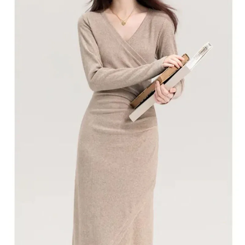 فستان نسائي بأكمام طويلة بتصميم راقي فستان طويل غير رسمي للتنقل في أوائل الخريف