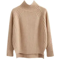 Autumn Winter New Women's Solid Color Half High Collar Screw Thread Knitted Sweaters Fashion Casual Loose Long Sleeve Tops