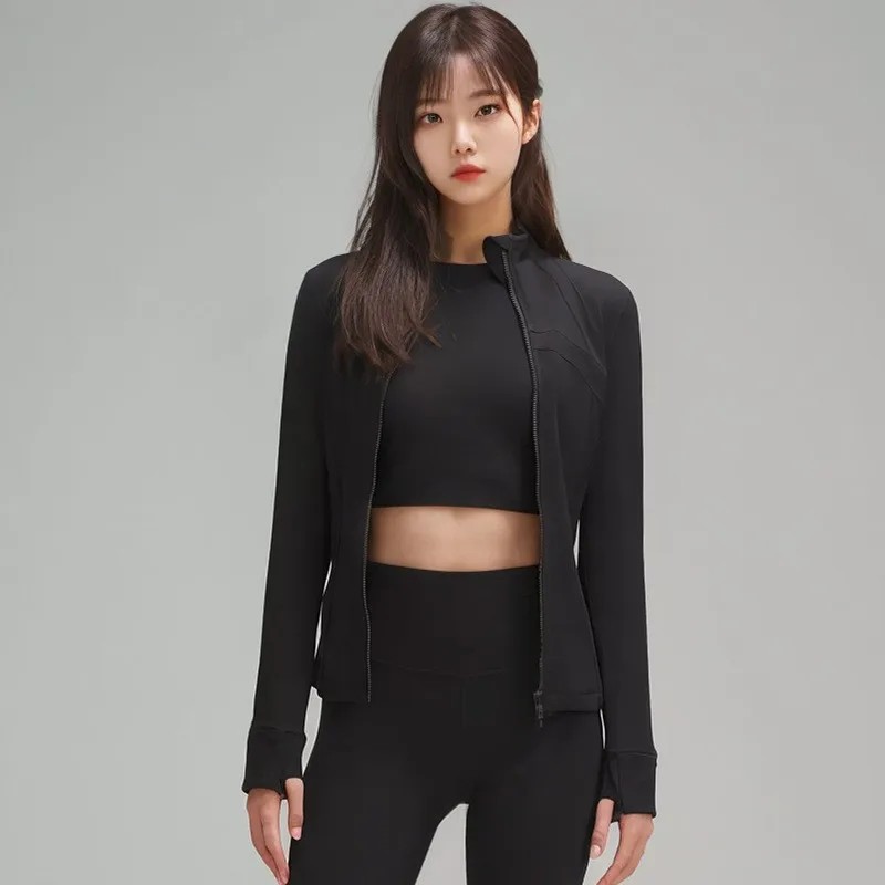 

Новая женская спортивная кофта для йоги с флисовой подкладкой, для фитнеса на открытом воздухе, с длинным рукавом, воротником-стойкой, облегающая, высокоэластичная, на молнии